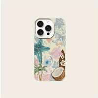 Étui pour iPhone élégant à motif de fleurs à l'encre et de cocotiers 17 16 15 14 13 12 11 Pro Max Plus air s Étui de protection anti-chute