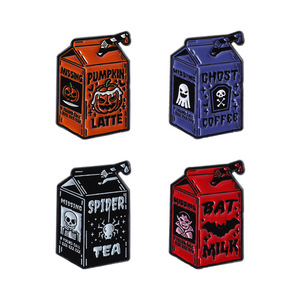 Dessin animé jus Halloween nouveau Design boisson citrouille LATTE araignée thé chauve-souris lait fantôme café forme émail doux broche - Product Image 6