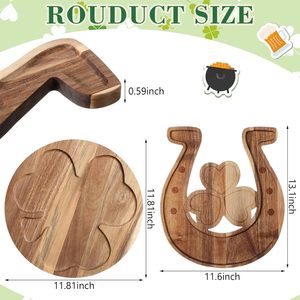 Tablas de Cortar de Madera con Forma de Trébol, Bandejas para Servir, Decoraciones para el Día de San Patricio, Artículos para Fiestas - Product Image 4