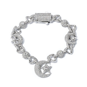 Factory Custom Fine Jewelry Hip Hop 10mm Moon Star 925 Sterling Silver Bracelet Moissanite Luxury Women <b>Men</b> Chain Link Bracelets - Product Image 6