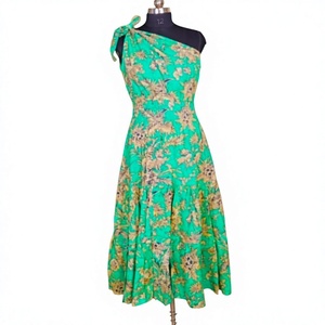 Vestido Midi de Gasa con Estampado Floral, de un Solo Hombro, Corte en A, Sin Mangas, Casual, Transpirable, para Mujer - Product Image 1