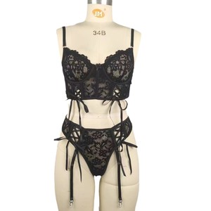 Sexy Damen-Dessous-Set mit Strapsen und Beinschlaufen, Verführerische Spitzenstickerei, Reizvolles Raffungs-Lingerie-Set - Product Image 5