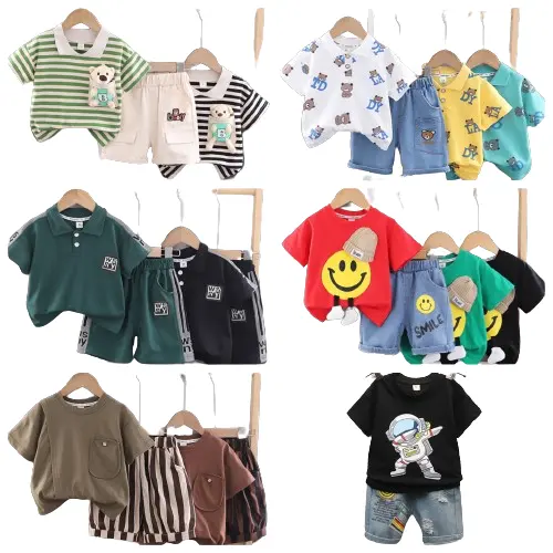 Été Nouveau Design 2024 Fashion Style Enfants 2pcs Outfits Round Neck T Shirt Shorts Wholesale Kids Clothing
