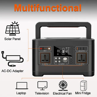 Panel Surya Lithium Ion 500W untuk Camping, Power Bank Mobile 110V/220V USB AC Inverter Gelombang Sinus Murni, Senter, dan Pemantik Rokok Mobil