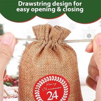 Schwarz-Gold Weihnachts-Adventskalender-Beutel 24 Stück Leinen-Zugbeutel mit Aufklebern für DIY Weihnachts-Countdown-Dekorationen