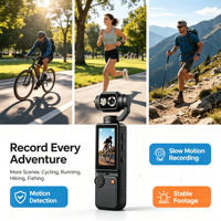 Nouveau 4K HD 180 °   Caméra d'action anti-tremblement à objectif rotatif avec écran de 2,0 pouces, batterie de 2000 mAh, légère pour le vlogging et les voyages