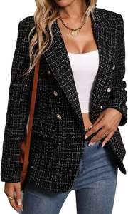 2025 para la nueva chaqueta informal de moda de otoño europeo y americano, chaqueta de traje de <span class=keywords><strong>Tweed</strong></span> para mujer con punto para mujer de oficina 123 - Product Image 6