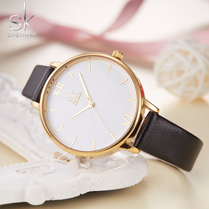 SK K0056 orologi al quarzo con cinturino in pelle grigia da donna dal Design semplice orologio da polso con quadrante blu cielo - Product Image 3