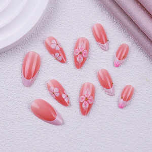Faux ongles à presser en époxy français, motif fleur à quatre pétales, style haut de gamme, amovibles, prêts à poser, pour manucure DIY, usage quotidien et fêtes - Product Image 6