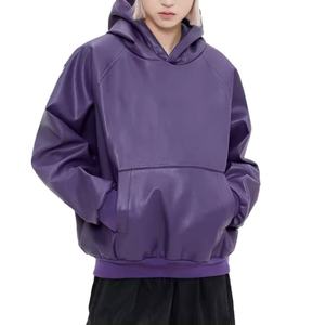 Sweat-shirts sur mesure de haute qualité, en cuir PU de différentes couleurs, sweat-shirt oversize à manches longues pour homme - Product Image 4