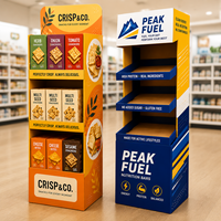 Présentoir de sol en carton multi-niveaux personnalisé pour supermarché, idéal pour la promotion de snacks et biscuits en magasin de détail