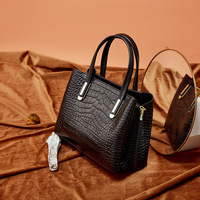 Tas Tote Wanita Modis Grosir Kapasitas Besar, Ritsleting, Motif Kulit Buaya, Bahan PU, Tali Selempang Dapat Disesuaikan