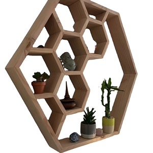 Estante de pared de nido de abeja grande, estantes para libros, sala de estar, estante de aceite esencial de cristal triangular <span class=keywords><strong>hexagonal</strong></span> de madera maciza - Product Image 1