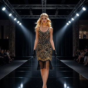 Robe de soirée longue noire sans manches de haute qualité avec broderie florale et perles, silhouette trapèze pour événements cocktail - Product Image 4