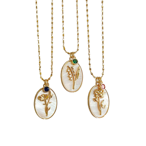 Delicado Collar personalizado de piedra natal de <span class=keywords><strong>Octubre</strong></span> madre perla diamante circón ovalado gargantilla cadenas joyería para regalo de compromiso - Product Image 1