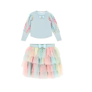 Cor Tamanho Personalização Light Blue Weeding Party Kids Set 2024 Girl Clothing Spring Set