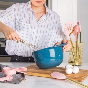 17件金色和粉色硅胶厨房用具套装烹饪用具套装，带金色支架厨房配件 - Product Image 6
