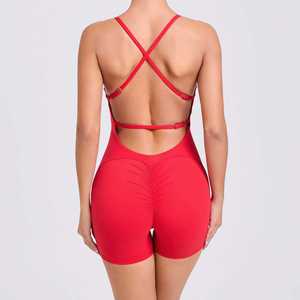 Logo personnalisé en gros plissé sans <span class=keywords><strong>embarras</strong></span> ligne Yoga combinaison courte sport Fitness combinaison femmes une pièce - Product Image 4