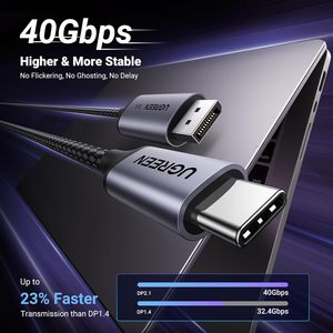 Câble <span class=keywords><strong>UGREEN</strong></span> USB C vers DisplayPort 2.1 <span class=keywords><strong>HDMI</strong></span> 16K 30Hz 8K 120Hz 40 Gbps Thunderbolt 4/3 vers DisplayPort en aluminium - Product Image 3