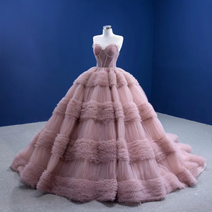 <span class=keywords><strong>Robes</strong></span> de mariée Feishilip pour Serene Hill, rose, sans manches, à étages, <span class=keywords><strong>robes</strong></span> de bal simples, traîne longue, sur mesure, appliques en dentelle tombantes - Product Image 3
