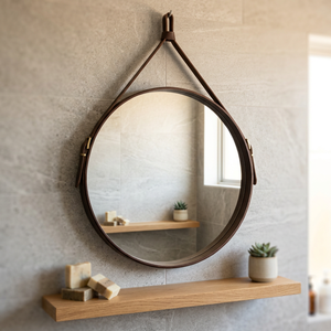Round <b>Wooden</b> Wall <b>Mirror</b> <b>Framed</b> Minimalist Design Handmade 6mm Thick Bathroom Decor - Product Image 1