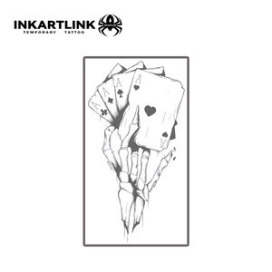 INKARTLINK Autocollant de <span class=keywords><strong>tatouage</strong></span> main squelette, Cartes <span class=keywords><strong>à</strong></span> <span class=keywords><strong>jouer</strong></span> As, Thème de la chance et du jeu, Streetwear Gothique, Herbal, 15 jours, Art corporel, Fournitures en gros - Product Image 4