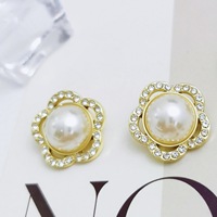 Kancing Hias Mutiara Bunga Berhiaskan Batu Rhinestone untuk Aksesori Jas Bergaya, Sweater Rajut