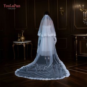 YouLaPan V105 doble encaje Catedral velo de novia bordado a <span class=keywords><strong>mano</strong></span> flor colorete velo fiesta ceremonia con peine de pelo de Metal - Product Image 6
