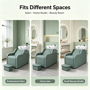 Chaise de lavage de cheveux verte pour salon de coiffure avec repose-pieds, lavabo en céramique et chaises de lavage pour salon de coiffure et barbier - Product Image 4
