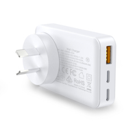 Vente en gros d'usine, chargeur ultra-fin GaN 3 ports 45W, double C+ A, prise murale US/EU/UK/AU pour iPhone Samsung S25 S24 S23 S22