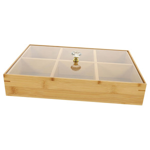 Bamboo <b>Storage</b> <b>Tray</b> With Lid 6 Compartments Rectangle Snack Organizer Kitchen Use - Product Image 5