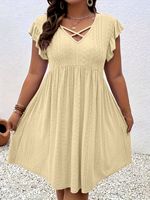 Robe décontractée d'été pour femme, coupe trapèze, longueur genou, jacquard uni, taille naturelle, idéale pour la plage et les vacances