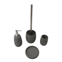 Ensemble d'accessoires de salle de bain en résine effet marbre gris avec distributeur de savon, porte-brosse WC, gobelet et porte-savon – Vente directe usine
