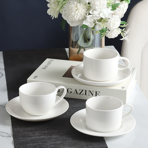 Ensemble tasse et soucoupe à café en porcelaine blanche embossée pour hôtel et café, logo personnalisé, vente en gros pour restaurants - Product Image 5