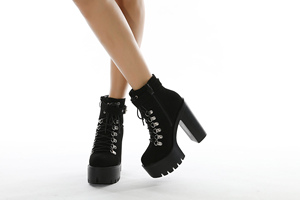 <span class=keywords><strong>Botas</strong></span> de gamuza para niña de invierno a la moda, Botines negros con correa en el tobillo, grueso Botines de tacón de 13 cm, zapatos de tacón alto para mujer - Product Image 3