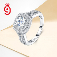 Bague élégante en moissanite, argent sterling S925, double halo avec sangle pavée fendue, couleur D VVS, empilable, pour couple