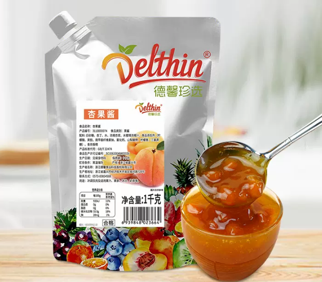 Delthin Wholesale 12 Flavors Apricot Jam Puree Jam 1kg Fruit Pulp Puree Baked Milk Tea Shop Bread Jam