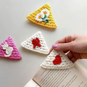 Handmade Crochet Bookmark With Flower And Cat Design Cute Triangular Book Marker Reusable Reading <b>Gift</b> For Online Sale - Product Image 4