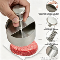 Presse à hamburgers manuelle antiadhésive robuste en acier inoxydable 304 pour grillades et préparation de burgers écrasés