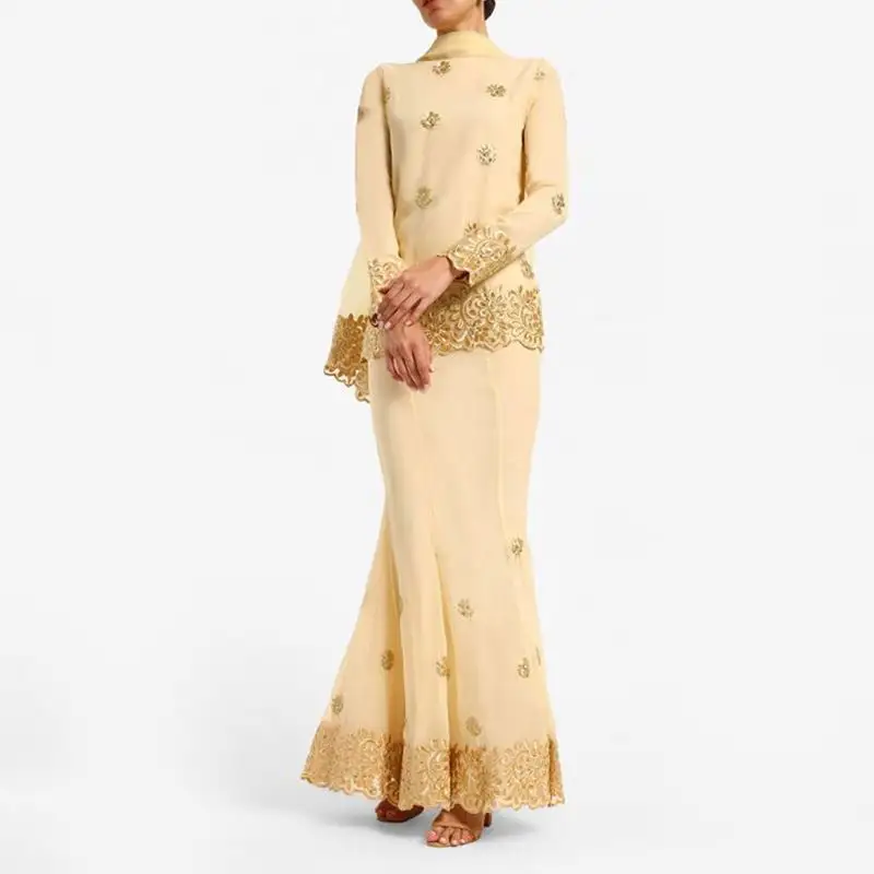 Fashion Renda Modern Kurungmuslim Kasual Celana Soft Long Dress Wanita Setelan Rok