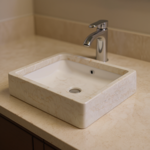 Lavabo in Marmo Crema Quadrato 15.7x15.7x3.9 da Appoggio, Design Contemporaneo Lucido per Bagno - Product Image 2
