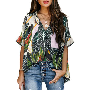 Blusa hawaiana con estampado personalizado de fábrica de <span class=keywords><strong>tregua</strong></span> a precio competitivo, blusas de manga corta de talla estadounidense para mujer - Product Image 6