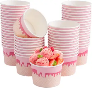 Lebensmittel qualität Einweg 100ml 150ml 500ml Eis Pappbecher individuell bedruckt 4 Unzen 5 Unzen 8 Unzen Pink Ice Cream Gelato Pappbecher mit Deckel