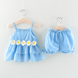 Huzhou moda verano crisantemo chicas atado falda ropa bebé precio al por mayor niño lindo conjunto de ropa de bebé niña - Product Image 3