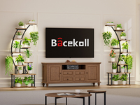 Support à plantes créatif en demi-lune à 8 niveaux avec éclairage LED, étagère en bois à structure métallique, support à fleurs autoportant pour intérieur, balcon
