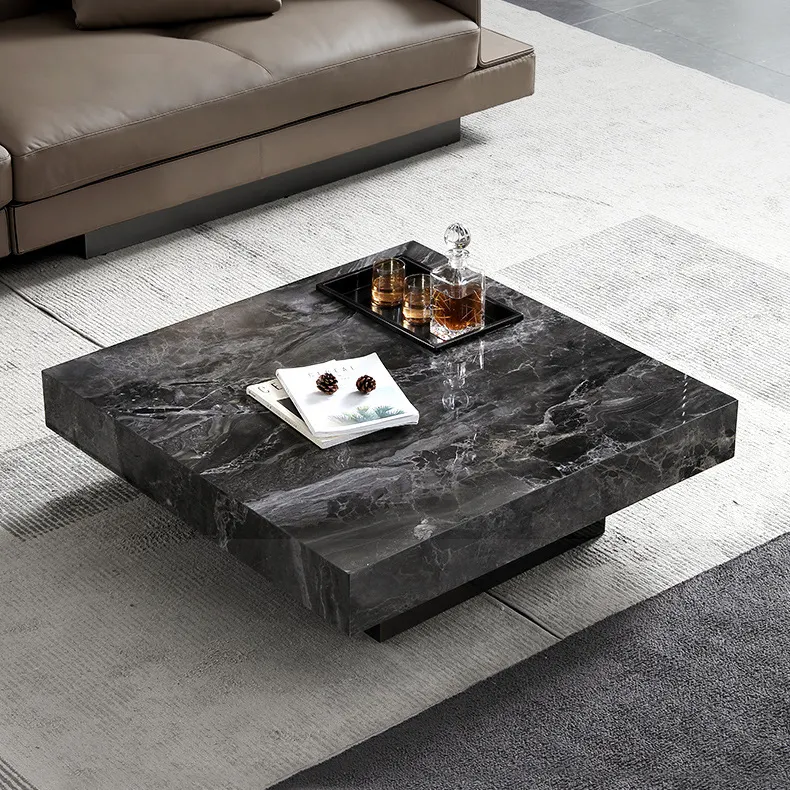 Modern luxury living room furniture square marble top coffee table stainless steel base hotel coffee table