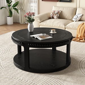 Solid Wood Round Coffee <b>Table</b> 31.5 Inch 2 Tier With Storage Shelf Modern Design Living Room Furniture - Product Image 1