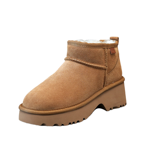 รองเท้าบูทหุ้มข้อหนังวัวแท้สำหรับผู้หญิงคลาสสิกหุ้มข้อหิมะพื้นเรียบนางเงือกขนแกะแท้ซับในให้ความอบอุ่นฤดูใบไม้ร่วงฤดูหนาว - Product Image 1