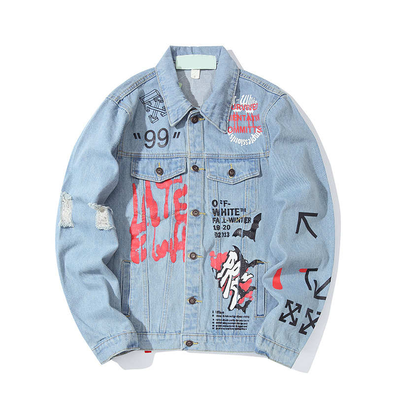 Graffiti Jacket Off White Denim Jacket Spray Paint Men Graffiti