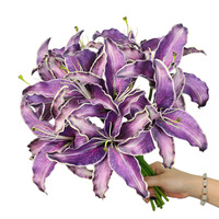 Fleur artificielle en plastique, petite lys à 3 têtes, couleur automne, pour notes manuscrites, décoration de mariage et accessoire de photographie, fabriquée en Chine